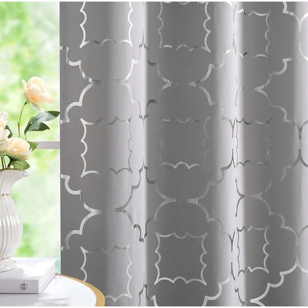 Foil Silver Blackout Window Curtains for Bedroom Living Room 95inch Long